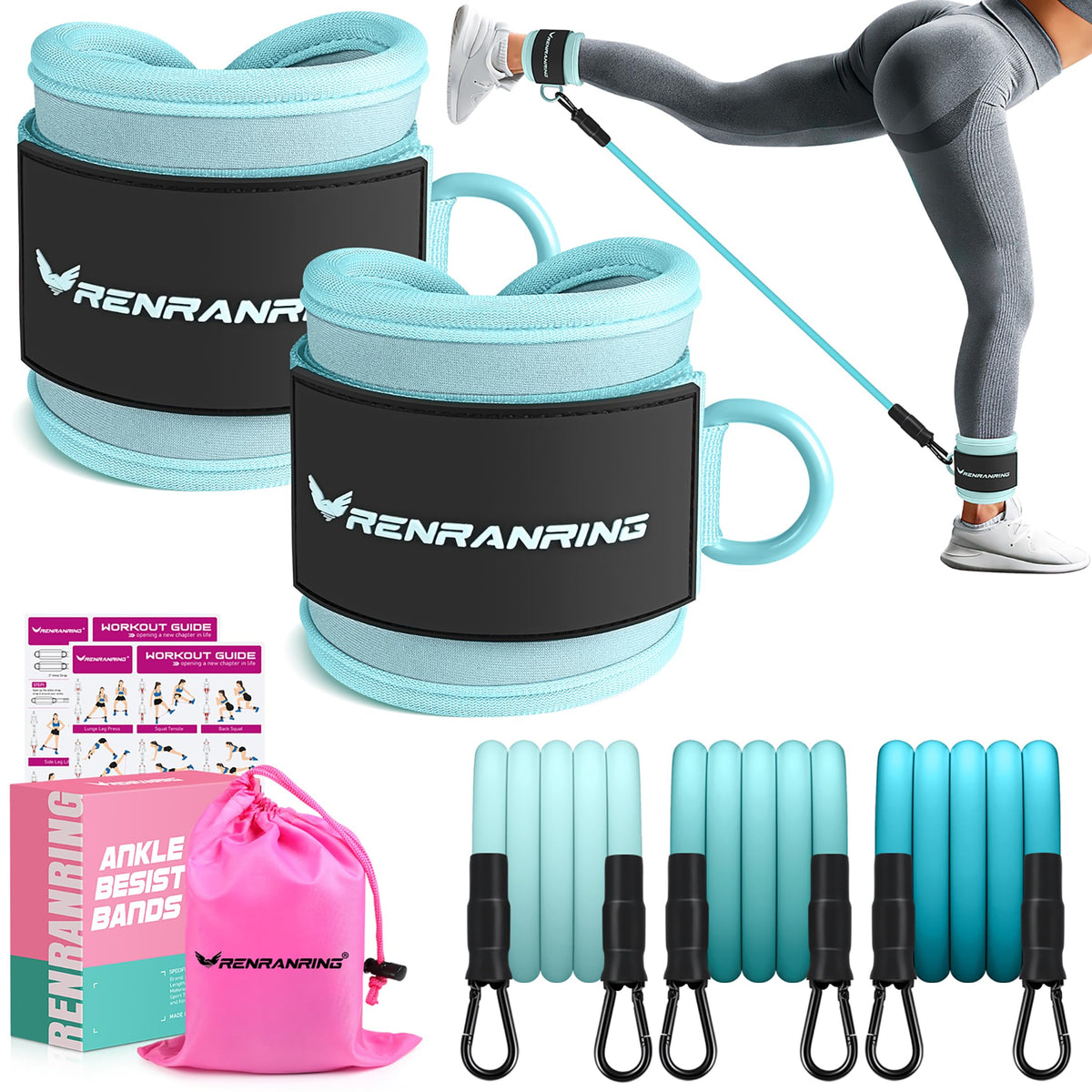 Ankle Resistance Bands w/Cuffs, Ankle Weights Women Booty Workout Equipment