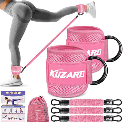 KUZARO Ankle Resistance Bands with Cuffs, Ankle Weights Bands for Working Out, Women Leg and Glutes Workout Equipment, Exercise Bands for Kickbacks, Butt and Booty Trainer, Home Gym Fitness Equipment