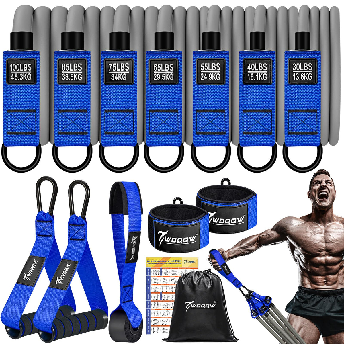 WOQQW Heavy Resistance Bands for Working Out, 350lbs/450lbs Exercise Bands with Handles, Workout Bands Set for Men, Fitness Weight Bands for Muscle Strength Training,Stretching,Slim,Home Gym Equipment