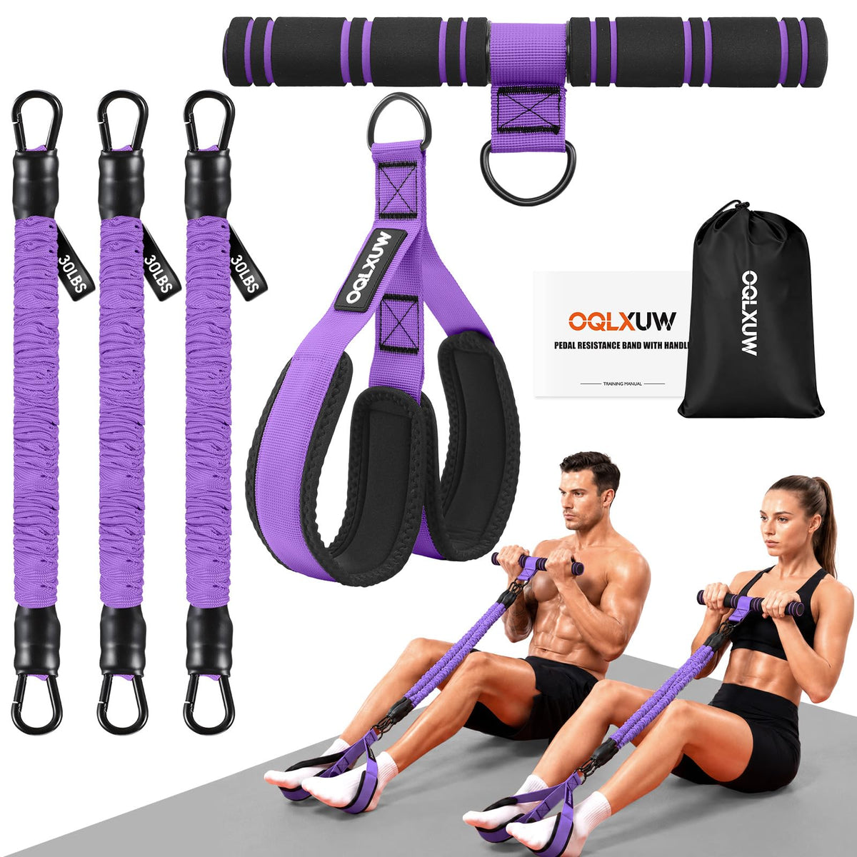 Upgraded Multifunction Pedal Resistance Band with Handle, Adjustable Foot Pedal Resistance Bands for Core, Arm, Legs, Body Strength, Portable Home Gym Workout Equipment for Men & Women