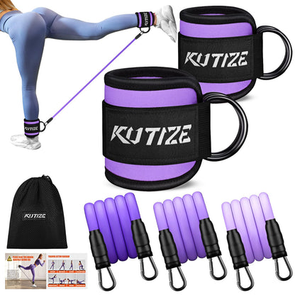 KUTIZE Ankle Resistance Bands with Cuffs for Women & Men - 3-Level Adjustable Leg & Glute Workout Equipment, Portable Home Gym Exercise Bands for Kickbacks, Hip Thrusts, Yoga, Strength Training