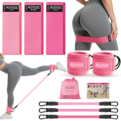 KUTIZE Ankle Resistance Bands with Cuffs & Fabric Resistance Bands Set - Legs & Glutes Workout Equipment for Women & Men, Home Gym Heavy Exercise Bands for Hip, Yoga, Strength Training, Rehab, Pilates