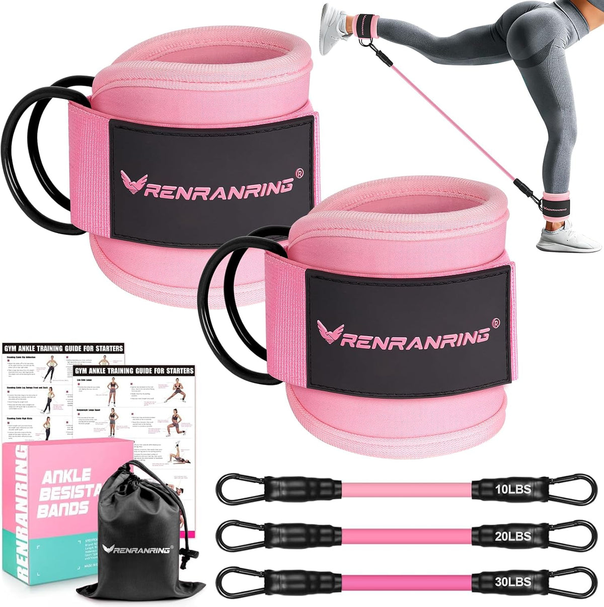Ankle Resistance Bands w/Cuffs, Ankle Weights Women Booty Workout Equipment