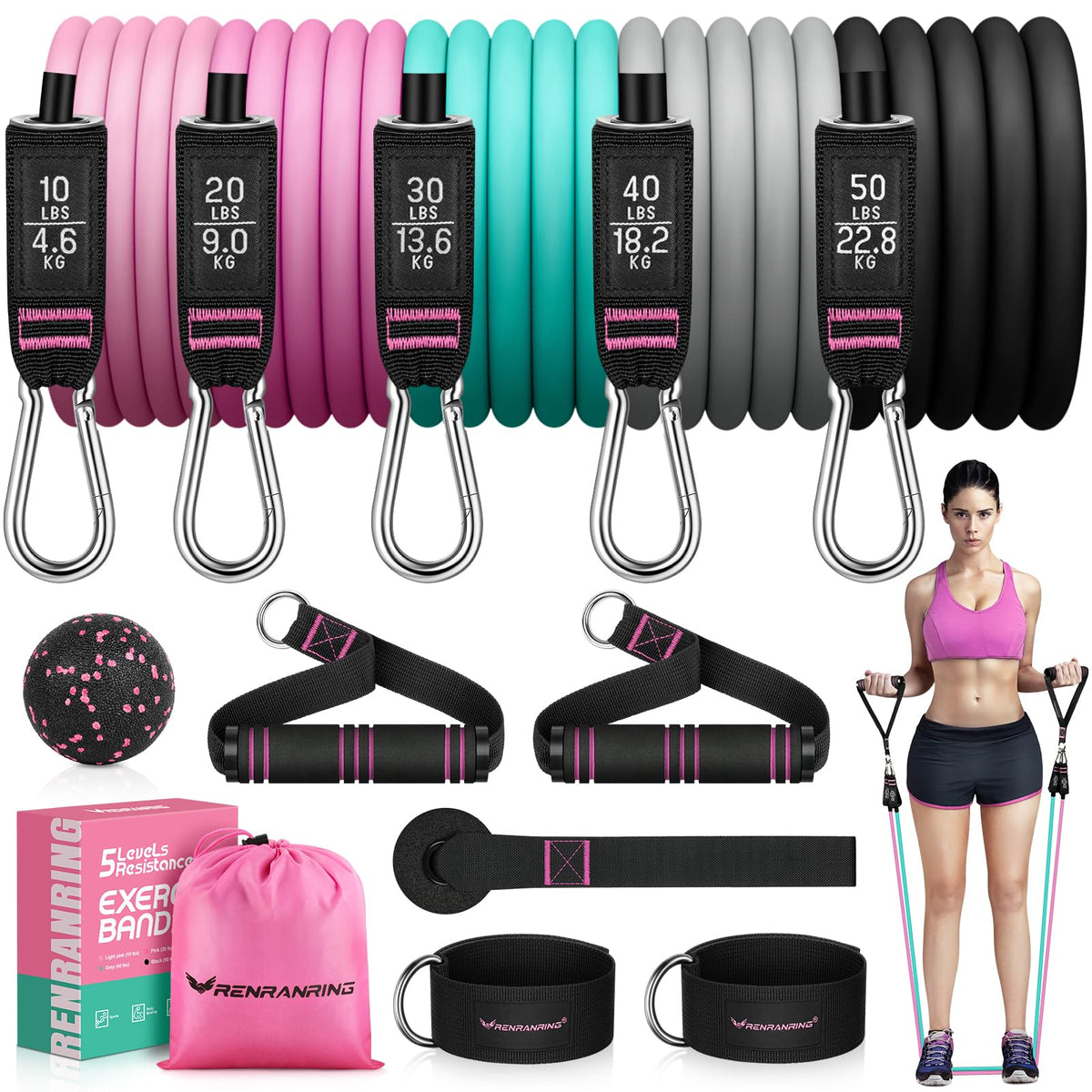 Resistance Bands with Handles, 5 Level Exercise Bands, 150LBS Workout Bands