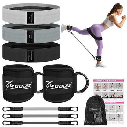 WOQQW Ankle Resistance Bands with Cuffs & Booty Bands Set for Legs & Glutes