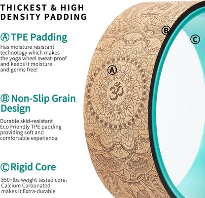 Cork Roller, Yoga Wheel, Upgraded Back Wheels for Pain Relief & Stretching