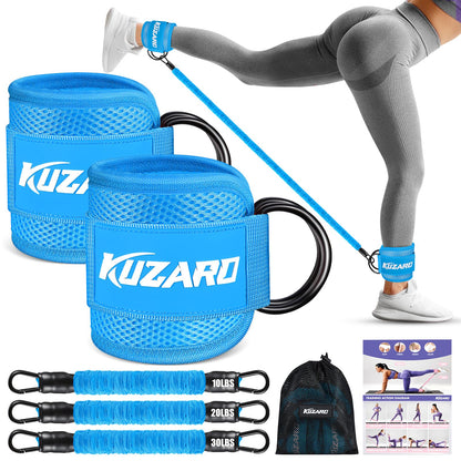 KUZARO Ankle Resistance Bands with Cuffs, Ankle Weights Bands for Working Out, Women Leg and Glutes Workout Equipment, Exercise Bands for Kickbacks, Butt and Booty Trainer, Home Gym Fitness Equipment