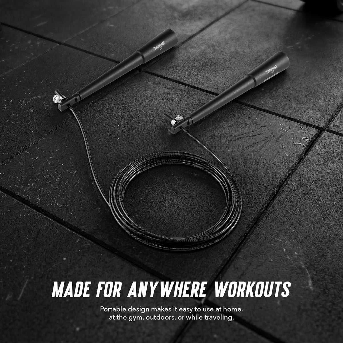 Spalding - Large Handle Speed Jump Rope, Adjustable 9 ft PVC Skipping Rope, Non-Slip Contoured Grip, Cardio Fitness Training Rope for Home & Gym (Black)