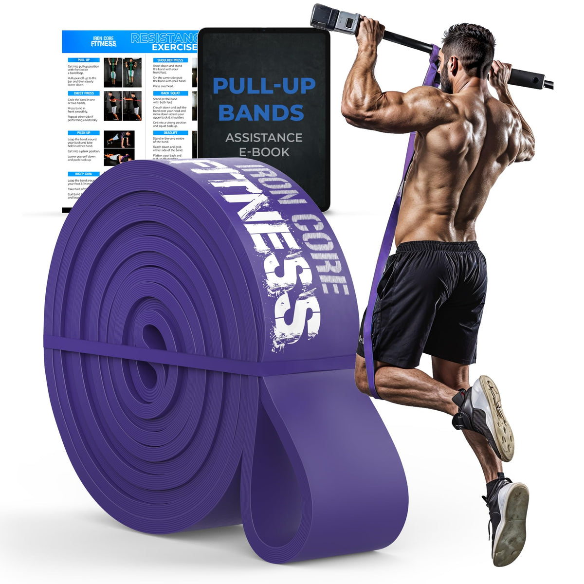 Pull Up Assistance Resistance Bands - Long Loop Power Bands for Men and Women - Strength Power Flexibility Training at Home & Gym - Ebooks & Workout Chart Included by Iron Core Fitness