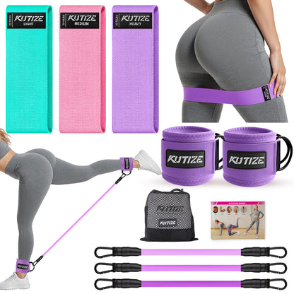 KUTIZE Ankle Resistance Bands with Cuffs & Fabric Resistance Bands Set - Legs & Glutes Workout Equipment for Women & Men, Home Gym Heavy Exercise Bands for Hip, Yoga, Strength Training, Rehab, Pilates