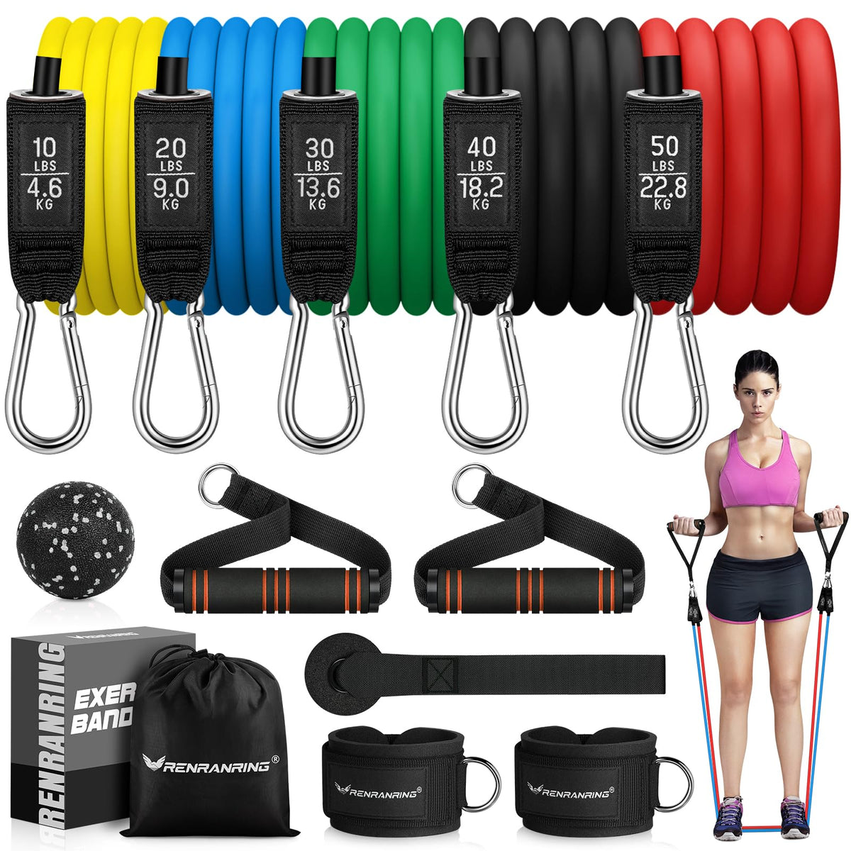 Resistance Bands with Handles, 5 Level Exercise Bands, 150LBS Workout Bands
