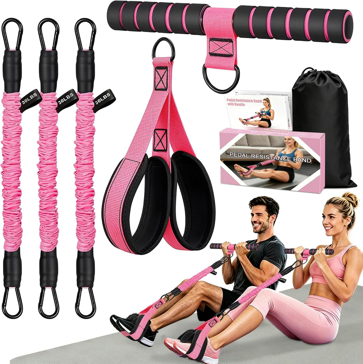 Pedal Resistance Band with Handle, Adjustable Resistance Bands with Handle