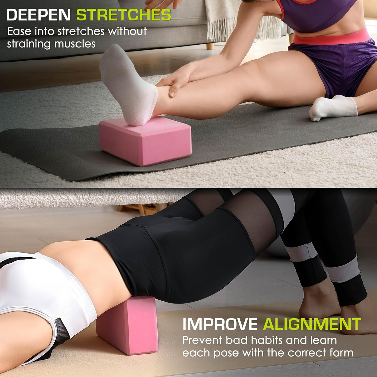 ProsourceFit Foam Yoga Blocks, High Density EVA Yoga Bricks 4”x 6” x 9” (Set of 2)