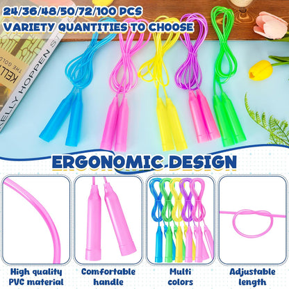 24 Pack PVC Kids Jump Rope, Adjustable Skipping Rope for Fitness Activity