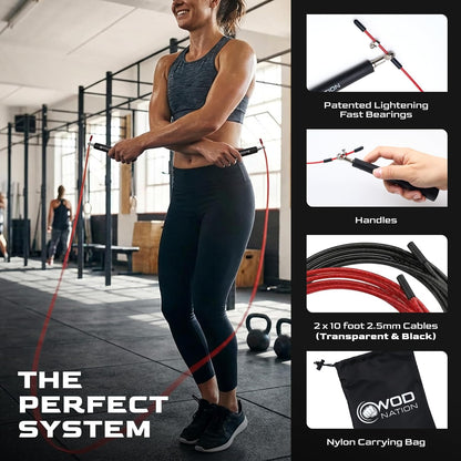 WOD Nation Adjustable Speed Jump Rope For Men, Women & Children - Blazing Fast Fitness Skipping Rope Perfect for Boxing, MMA, Endurance