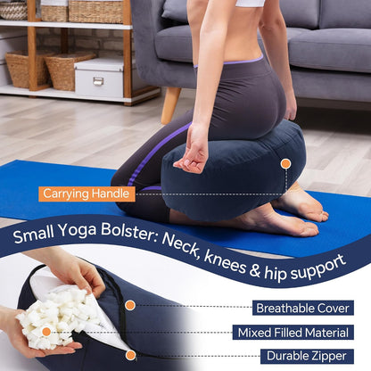 MABOZOO 2-Piece Yoga Bolster Pillow, Rectangular & Crescent Meditation Cushions with Removable Cover for Restorative Yoga, Meditation Accessories for Sitting on Floor