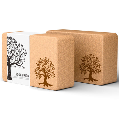 Cork Yoga Blocks 2 Pack Set, Natural High Density Non Slip Cork Yoga Bricks