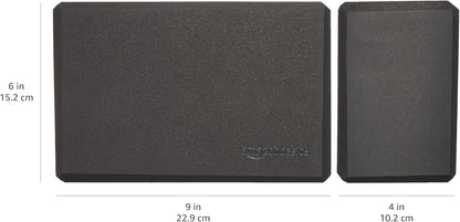 Amazon Basics Non-Slip Yoga Blocks, Set of 2, Deepen Poses, 4" x 9" x 6", Black