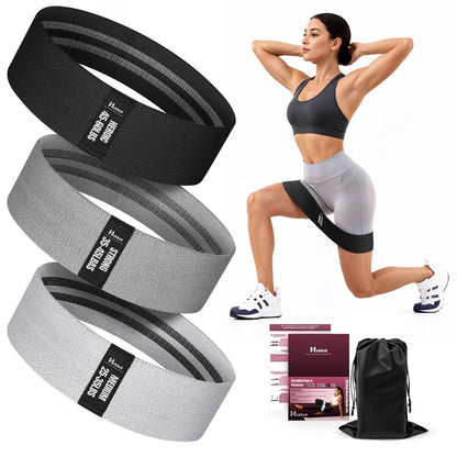 Fabric Resistance Band Set with Exercise Guide, 3 Levels for Hip and Glute