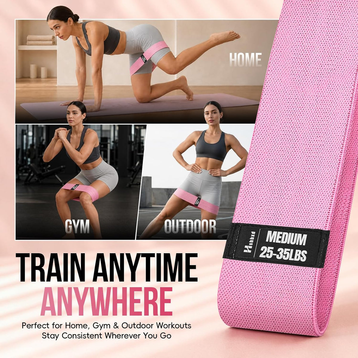 Fabric Resistance Band Set with Exercise Guide, 3 Levels for Hip and Glute