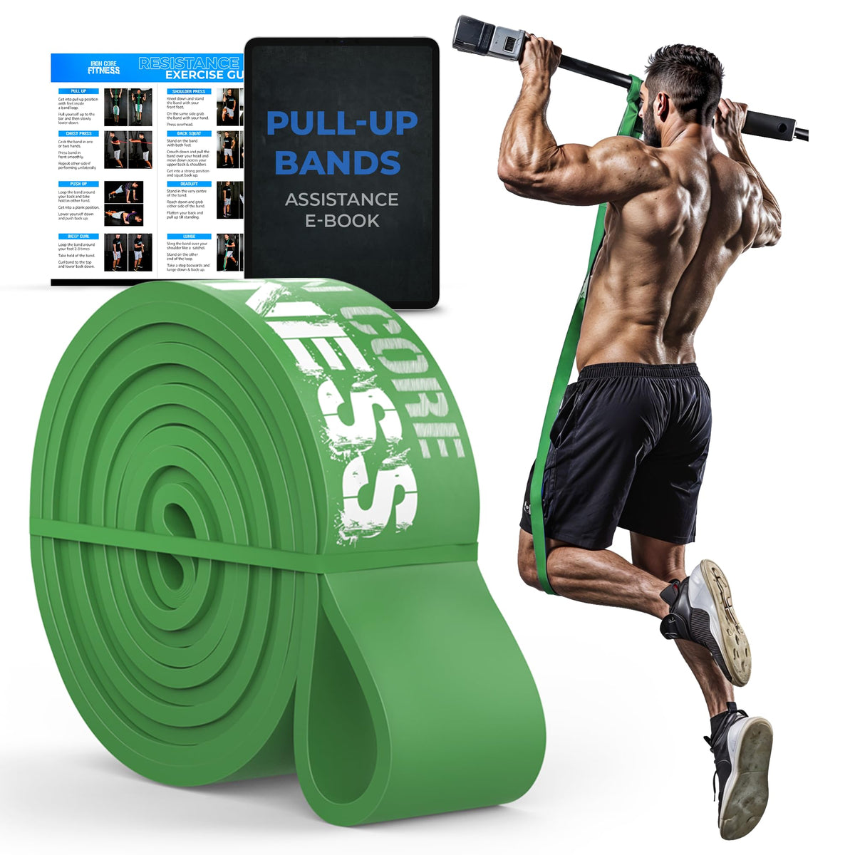 Pull Up Assistance Resistance Bands - Long Loop Power Bands for Men and Women - Strength Power Flexibility Training at Home & Gym - Ebooks & Workout Chart Included by Iron Core Fitness