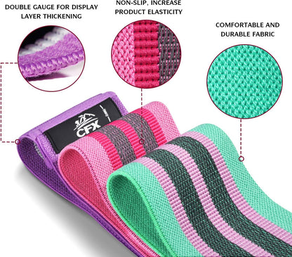 CFX Resistance Bands Set, Exercise Bands with Non-Slip Design for Hips & Glutes, 3 Levels Workout Bands for Women and Men, Booty Bands for Home Fitness, Yoga, Pilates