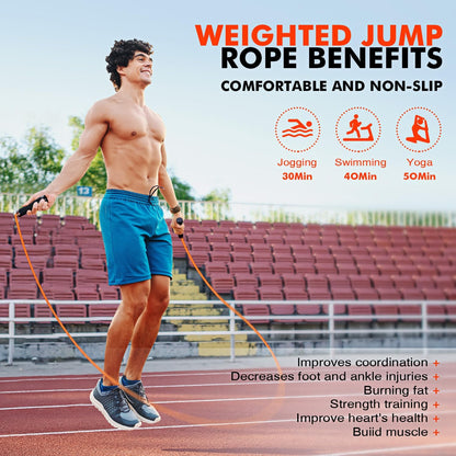 KUTIZE Jump Rope, Weighted Jump Rope for Men Women, Adjustable 1lb Heavy Skipping Ropes, Suitable for Boxing, Cardio, Home Fitness, Training Muscle, Home Gym Workout Equipment for Full Body Exercise