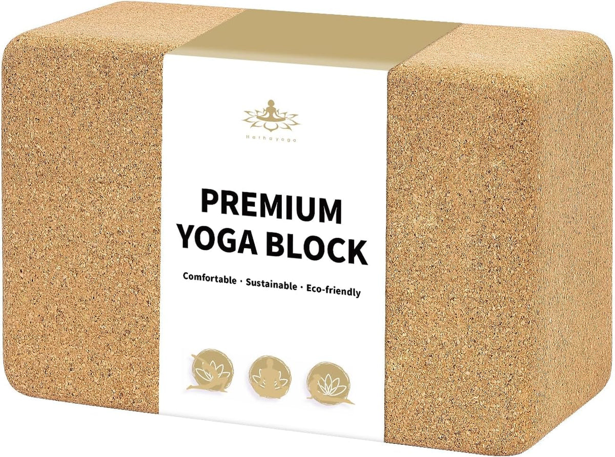 Hatha Yoga Cork Yoga Block, Natural Cork from Portuguese, Premium Brick 9"x6"x4", Eco-Friendly Yoga Accessories for Yoga, Pilates & Stretching