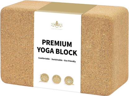 Hatha Yoga Cork Yoga Block, Natural Cork from Portuguese, Premium Brick 9"x6"x4", Eco-Friendly Yoga Accessories for Yoga, Pilates & Stretching