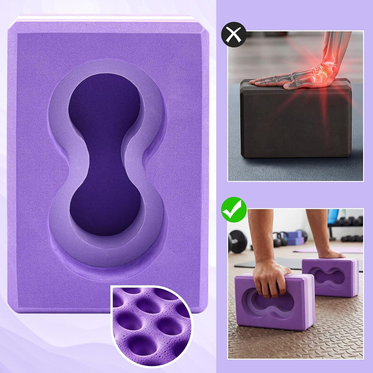 Yoga Blocks 2 Pack for Wrist Relief,Yoga Block with Knee Pads Strap