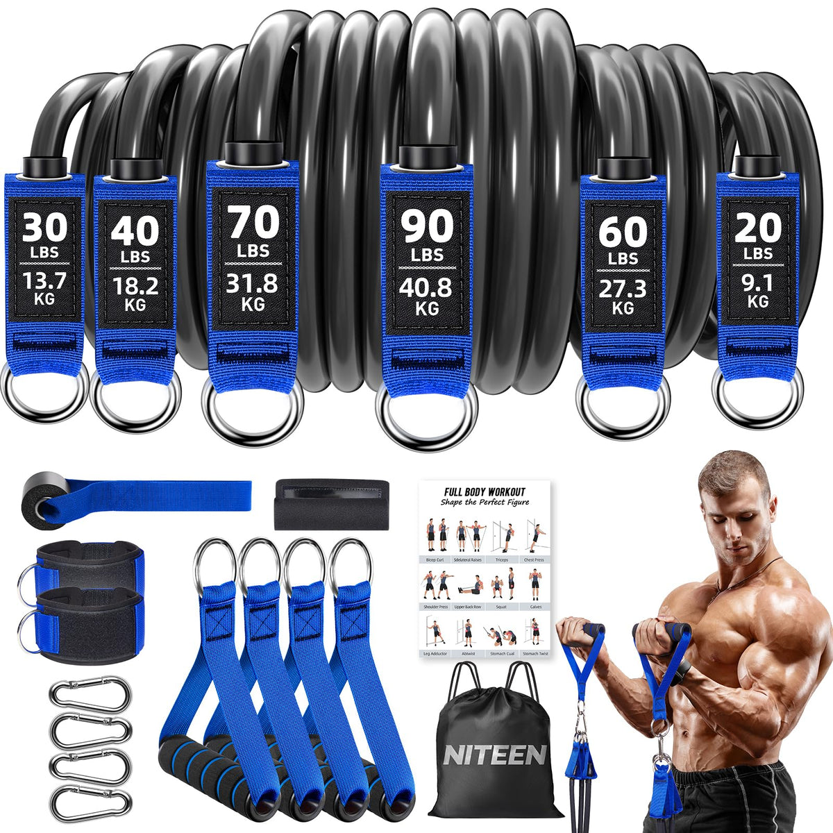 NITEEN 310lbs/390lbs Heavy Resistance Bands with Handles for Working Out