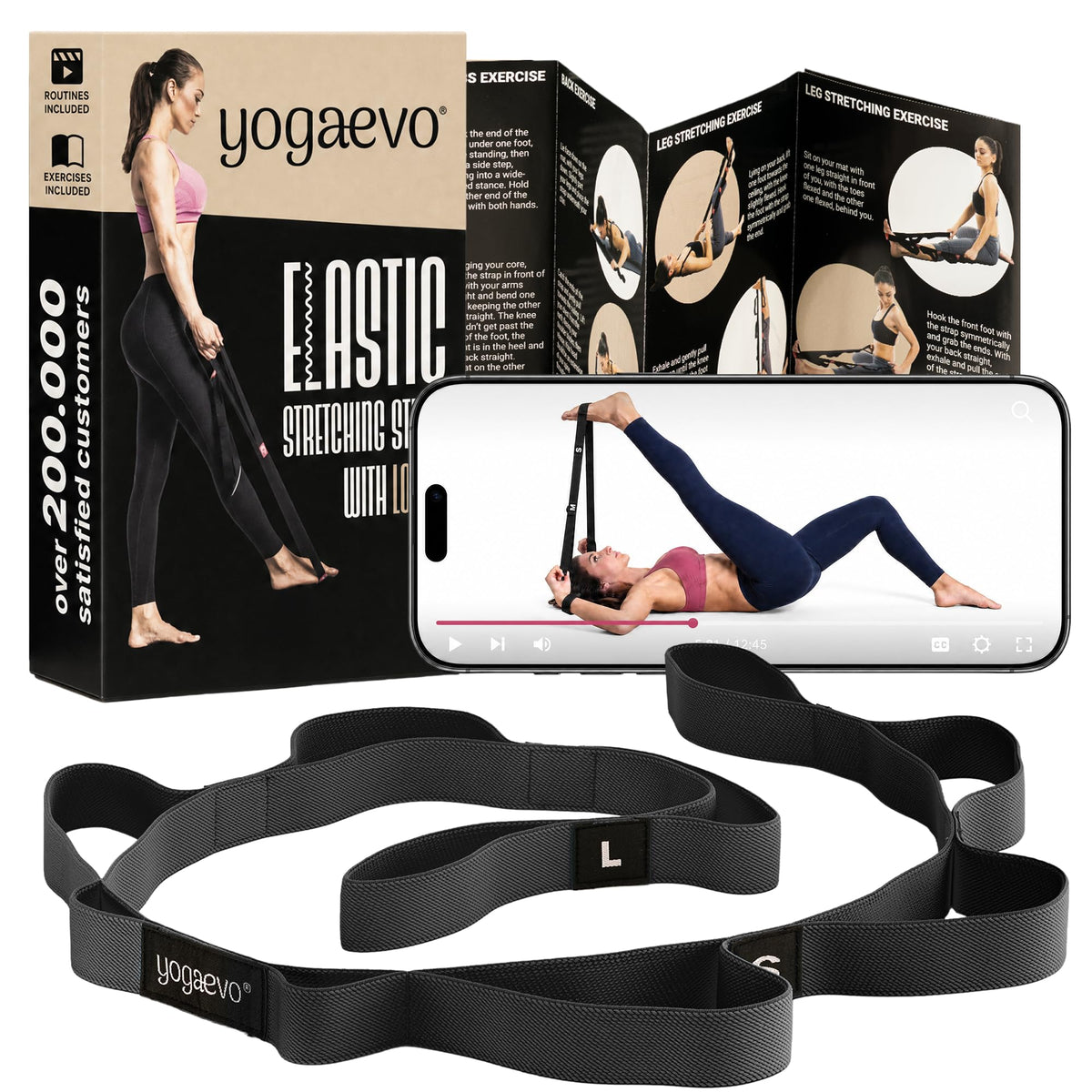 Yogaevo Elastic Stretching Strap With Loops For Physical Therapy
