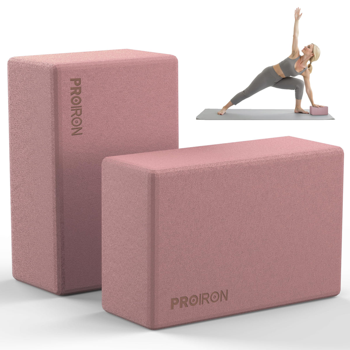 PROIRON Yoga Blocks, 2 Pack Supportive High Density Premium Eva Foam, Soft Non-Slip Surface with Curved Edges Stretch Blocks For Yoga, Pilates, Stretching