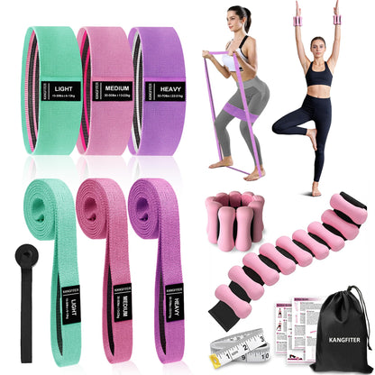 KANGFITER Long and Short 6 Fabric Resistance Bands Set with Door Anchor