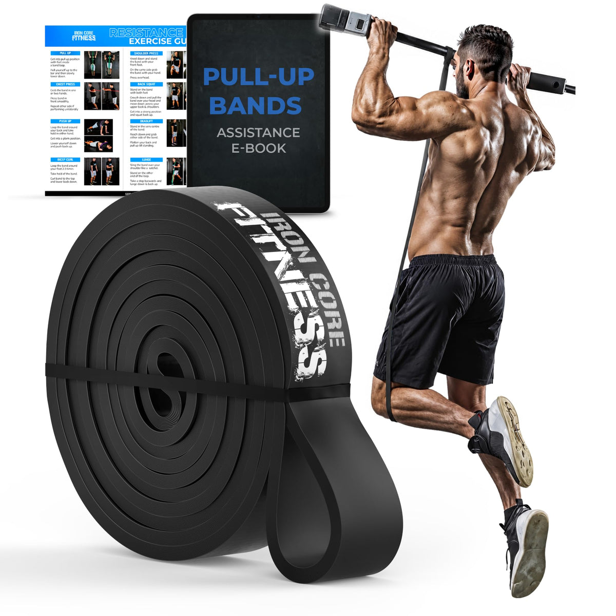 Pull Up Assistance Resistance Bands - Long Loop Power Bands for Men and Women - Strength Power Flexibility Training at Home & Gym - Ebooks & Workout Chart Included by Iron Core Fitness