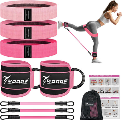 WOQQW Ankle Resistance Bands with Cuffs & Booty Bands Set for Legs & Glutes