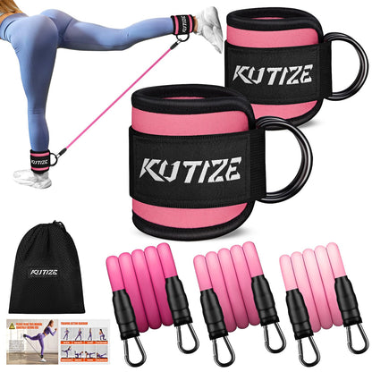 KUTIZE Ankle Resistance Bands with Cuffs for Women & Men - 3-Level Adjustable Leg & Glute Workout Equipment, Portable Home Gym Exercise Bands for Kickbacks, Hip Thrusts, Yoga, Strength Training