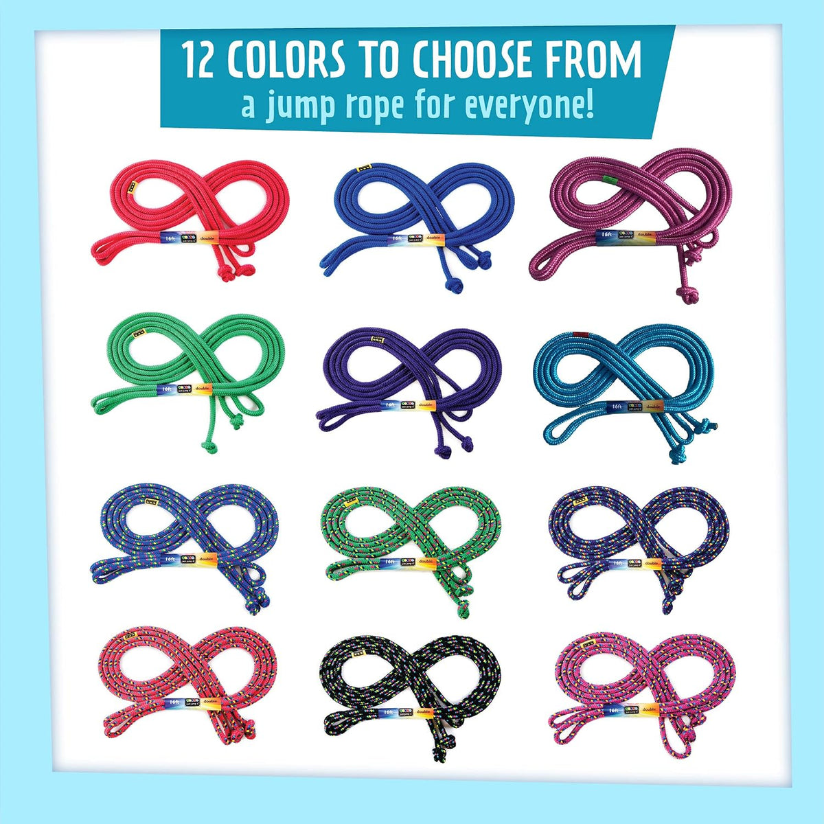 Just Jump It 16' Foot Single Jump Rope for Kids Women and Men - Active Outdoor Youth Fitness Excersing Equipment - Double Dutch Length Gym Accessories