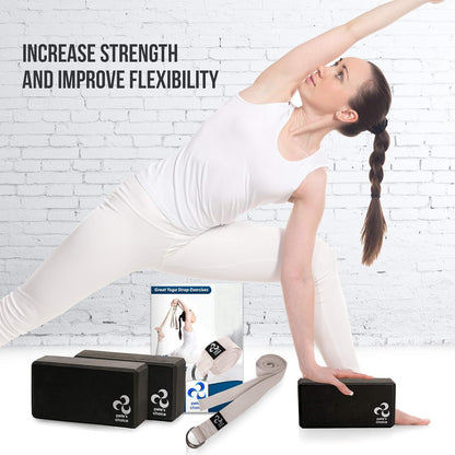 Stretching Straps and Yoga Blocks - Yoga Beginner Kit for Pilates & Gym