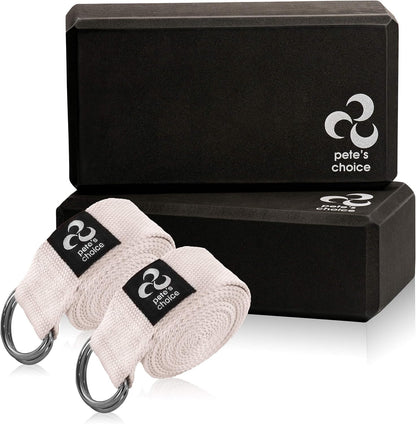 Stretching Straps and Yoga Blocks - Yoga Beginner Kit for Pilates & Gym