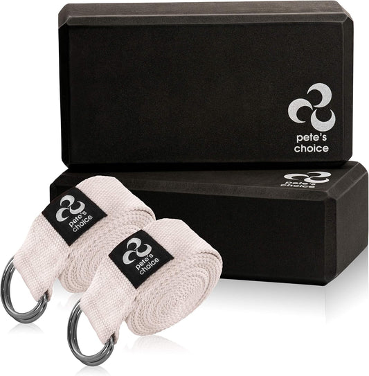 Stretching Straps and Yoga Blocks - Yoga Beginner Kit for Pilates & Gym
